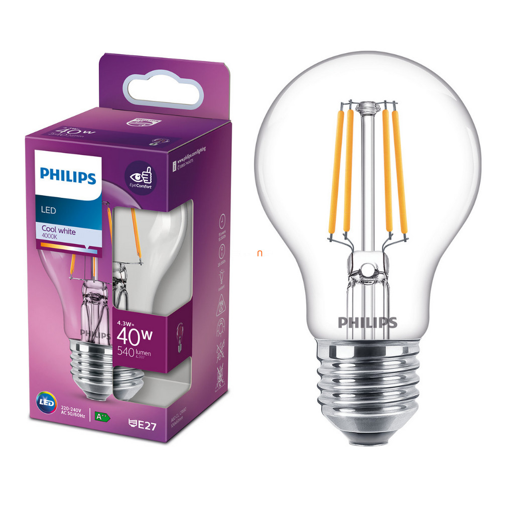 Philips E27 LED 4.3W 470lm 2700K alb cald - înlocuire bec 40W