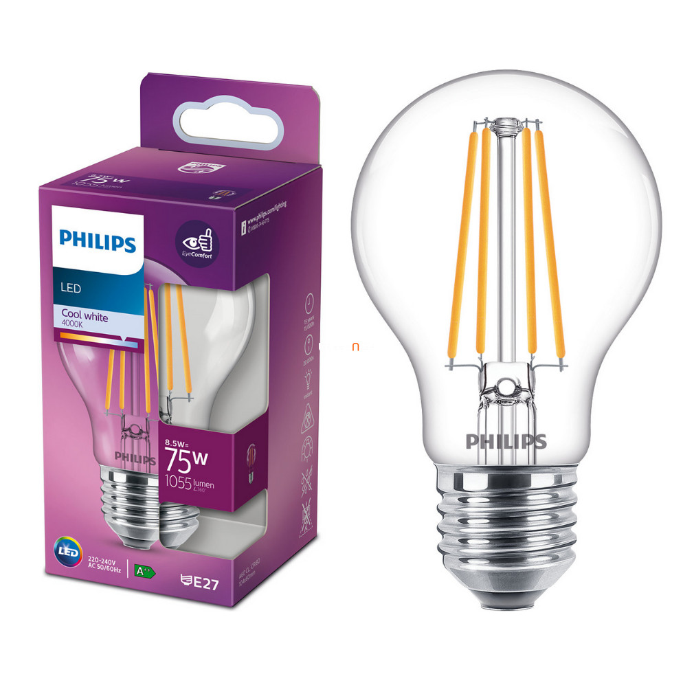 Philips E27 LED 8.5W 1055lm 4000K alb rece - înlocuiește becul de 75W