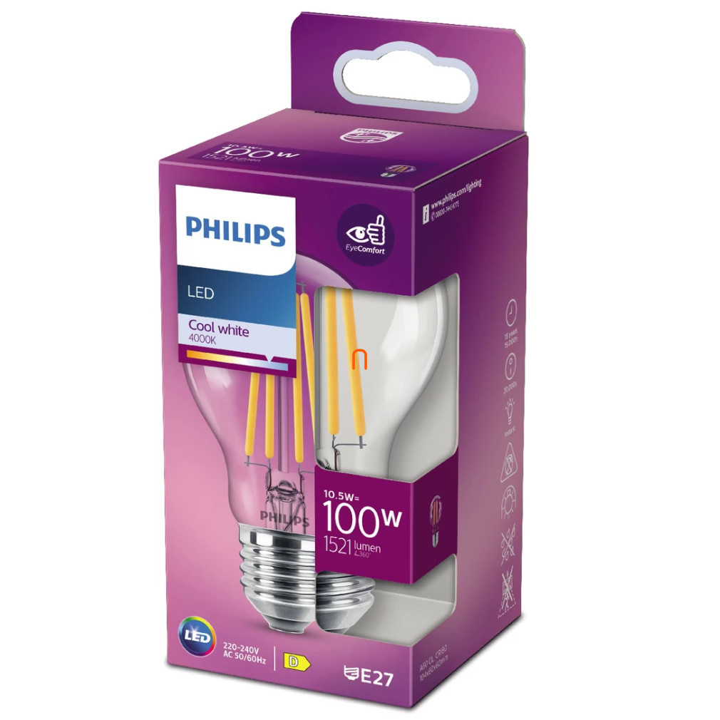 Philips E27 LED 10.5W 1521lm 1521lm 4000K alb rece - înlocuire bec 100W