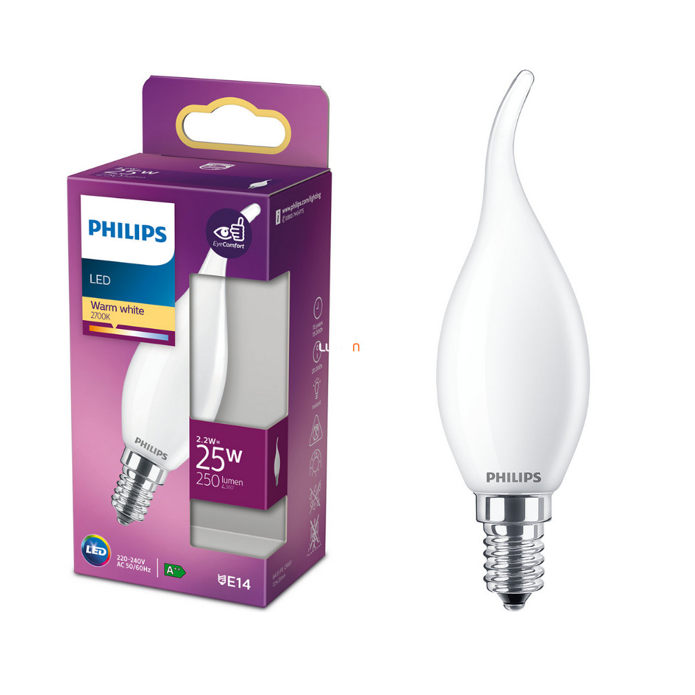 Philips E14 LED 2.2W 250lm 2700K lumânare opală alb cald - înlocuiește becul de 25W