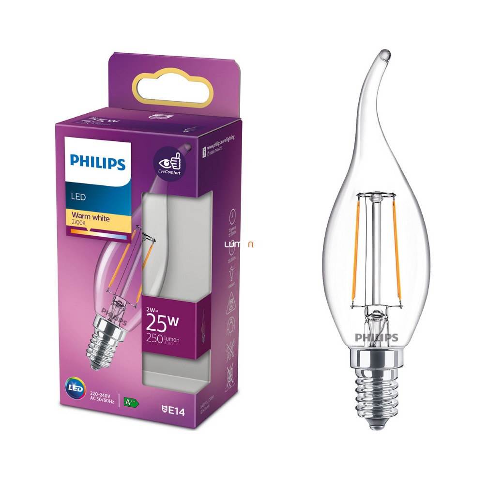 Philips E14 LED 2W 250lm 2700K lumânare alb cald - înlocuiește becul de 25W