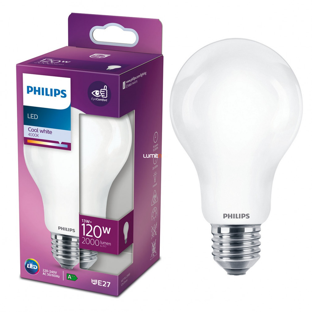 Philips E27 LED opal 13W 2000lm 4000K alb rece - înlocuiește becul de 120W