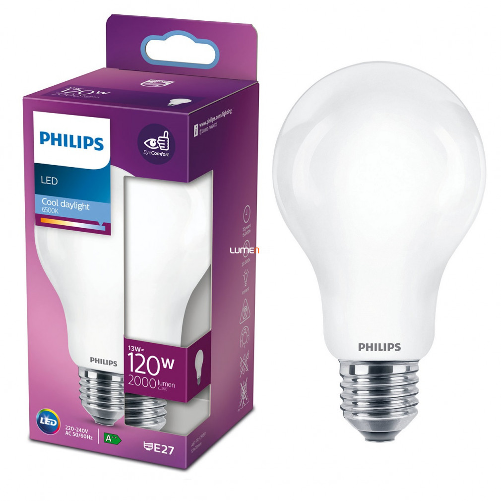 Philips E27 LED opal 13W 2000lm 6500K lumina zilei - înlocuiește becul de 120W