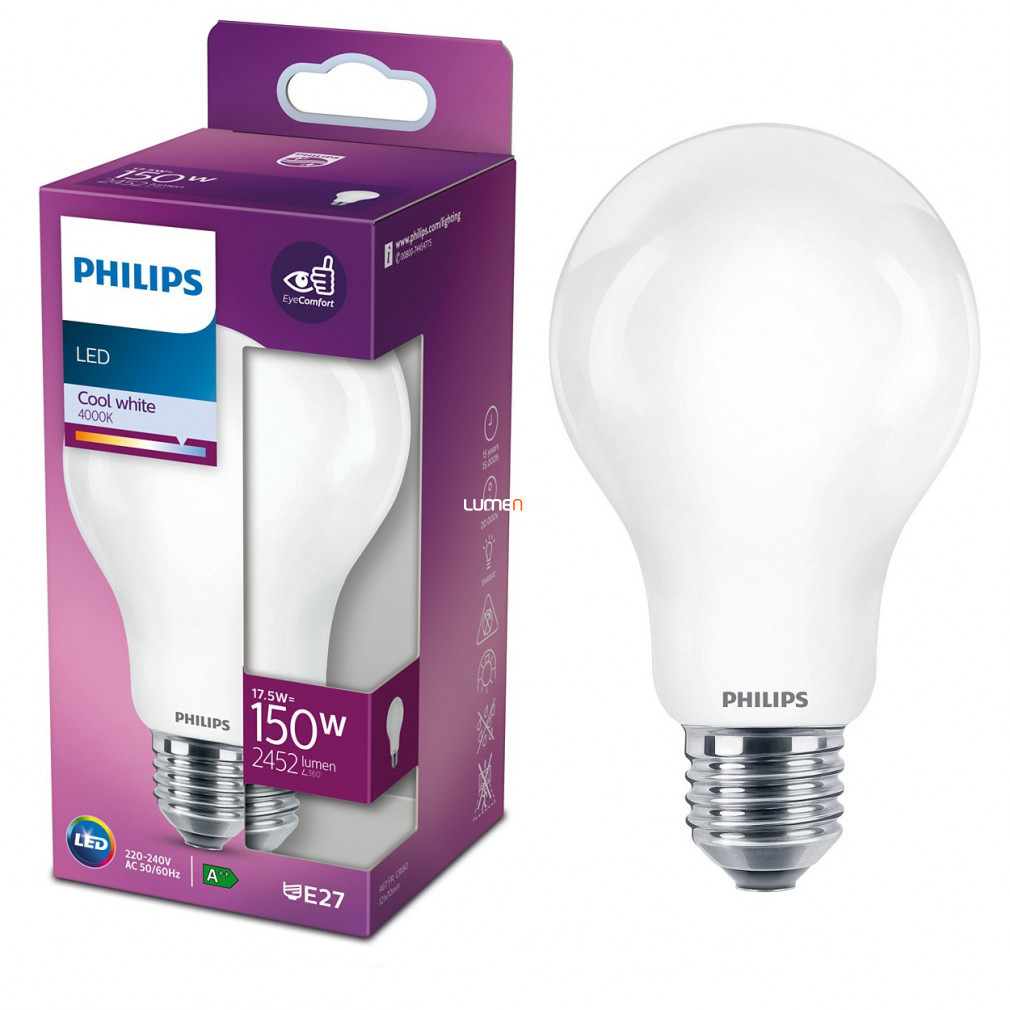 Philips E27 LED 17,5W 2452lm 4000K alb rece - înlocuiește becul incandescent de 150W