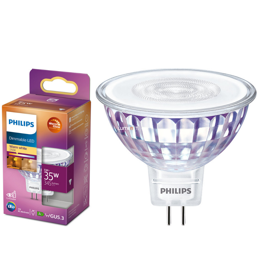 Philips GU5.3 LED 5W 345lm 2200-2700K DimTone 36° - înlocuire bec 35W