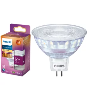   Philips GU5.3 LED 7 W, 621 lm, 2200–2700 K, DimTone – în locul unui bec incandescent de 50 W