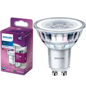   Philips GU10 LED 3,5 W, 275 lm, 4000 K, alb rece, unghi de 36° – în locul unui bec incandescent de 35 W
