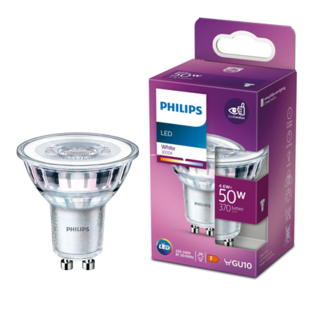 Philips GU10 LED 4,6 W 370 lm, alb cald-50 W înlocuire bec