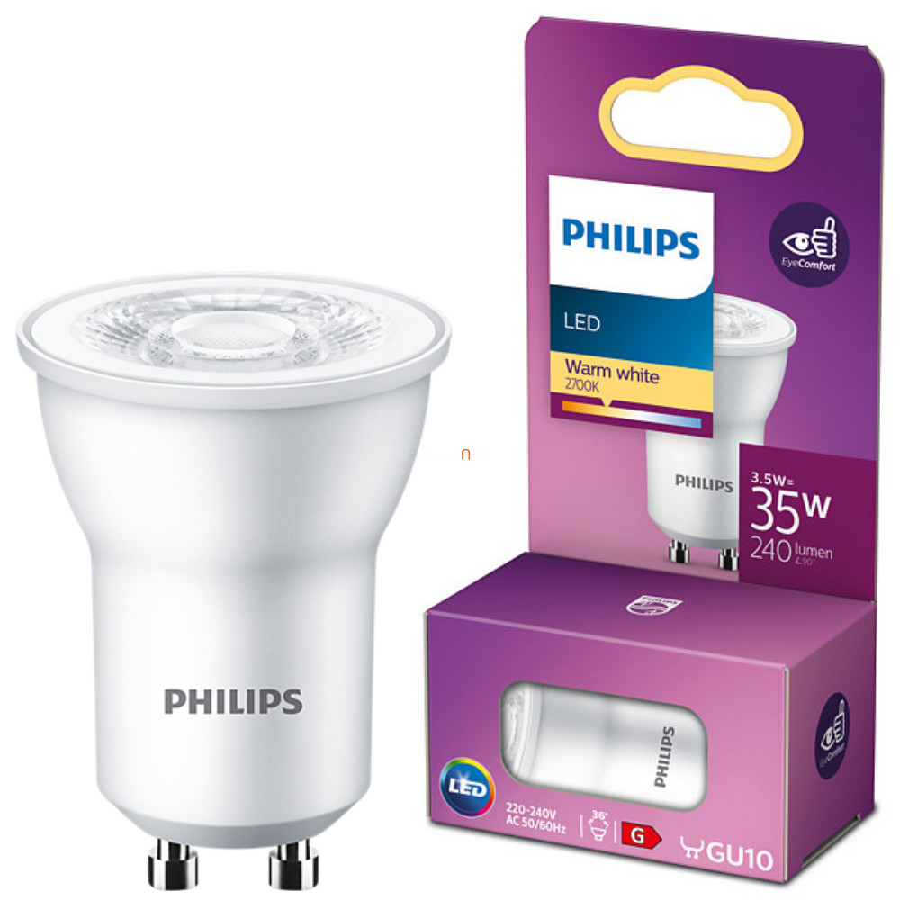 Philips MR11 GU10 3.5W 240lm 2700K alb cald 36° D36mm - înlocuire bec 35W