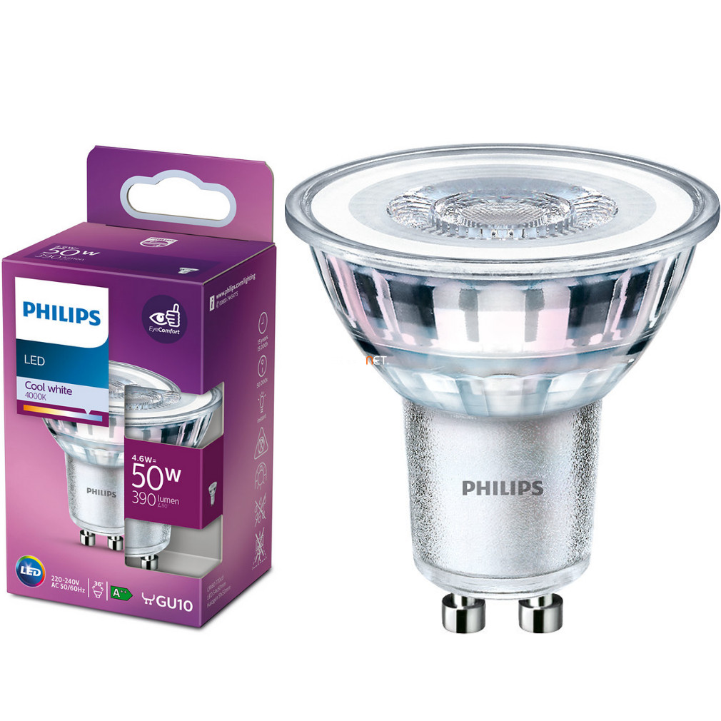 Philips GU10 LED 4,6W 390lm 4000K hideg fehér 36° - 50W izzó helyett