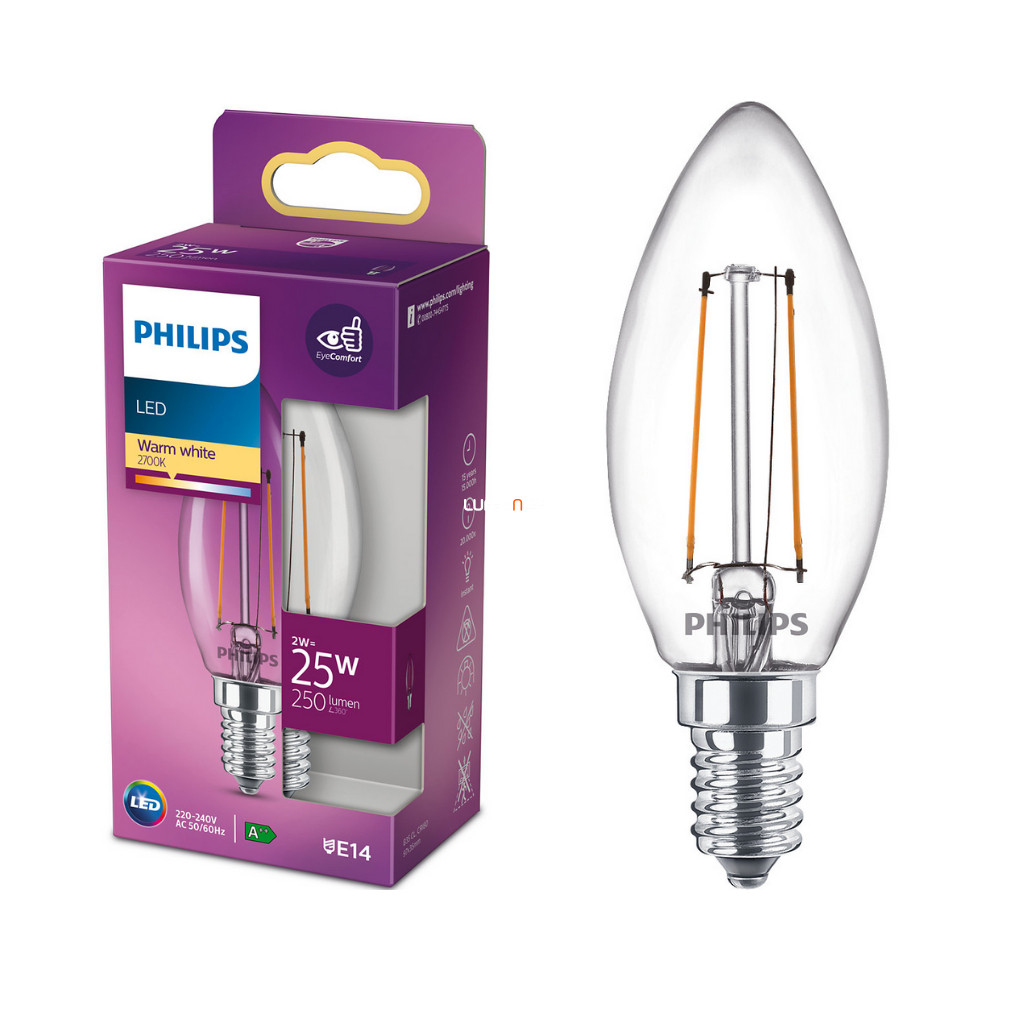 Philips E14 LED 2W 250lm 2700K lumânare alb cald - înlocuiește becul de 25W