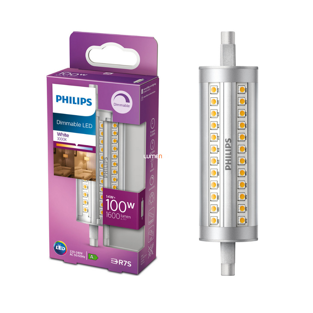 Philips R7S LED 14W 1600lm 3000 K reglabil 118mm - înlocuiește becul de 100W