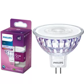   Philips GU5.3 LED 7 W, 660 lm, 4000 K, alb rece, unghi de 36° – în locul unui bec incandescent de 50 W