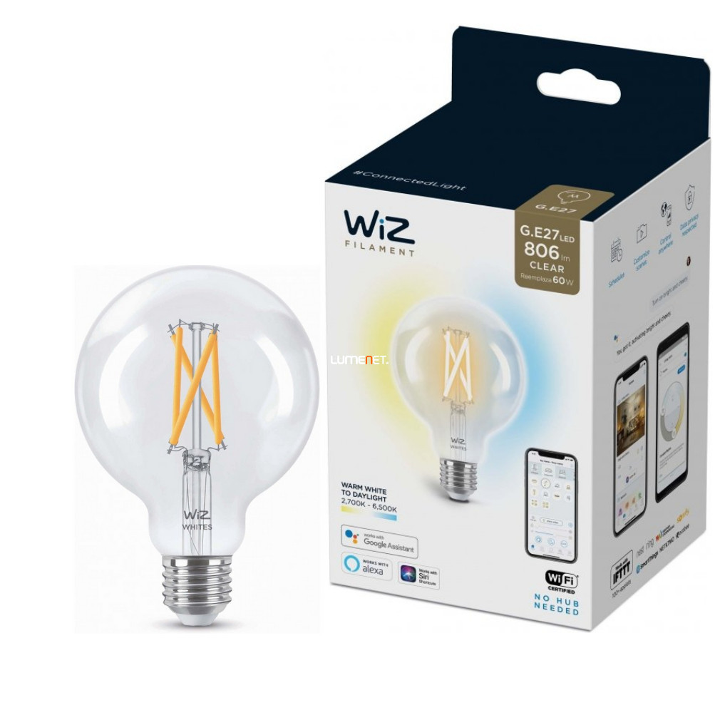 WiZ Wi-Fi G95 E27 LED 7W 806lm CRI90 2700-6500K szabályozható - 60W izzó helyett