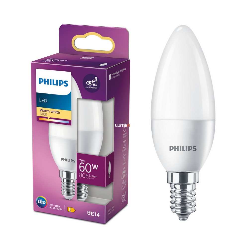 Lumânare LED Philips E14 7W 806lm 2700K alb cald - înlocuiește becul de 60W