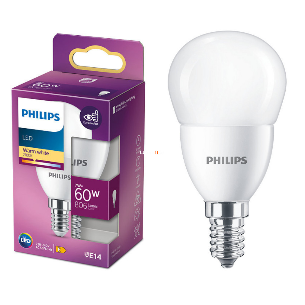 Philips E14 LED glob mic 7W 806lm 2700K alb cald - înlocuiește becul de 60W