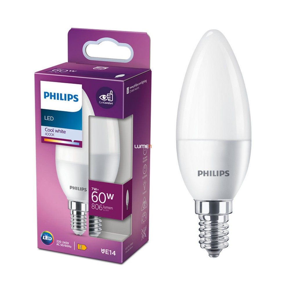 Lumânare LED Philips E14 7W 806lm 4000K alb rece - înlocuiește becul de 60W