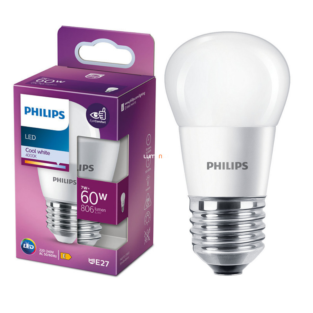 Philips E27 LED glob mic 7W 806lm 4000K alb rece opal - înlocuiește becul de 60W