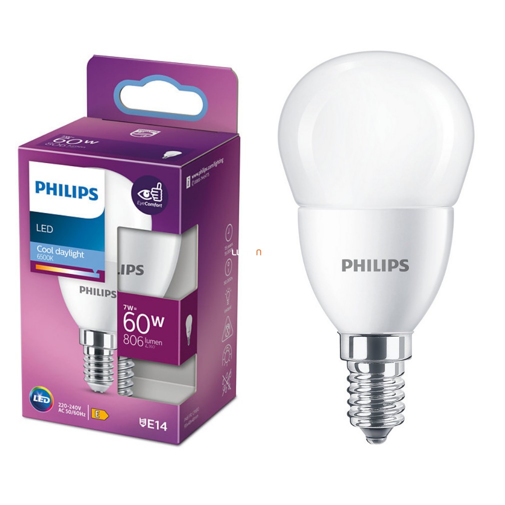 Philips E14 LED glob mic 7W 806lm 6500K alb lumina zilei - înlocuiește becul de 60W