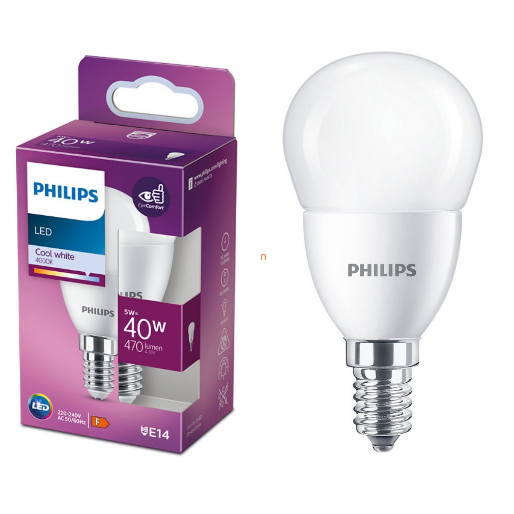 Philips E14 LED glob mic 5W 470lm 4000K alb rece - înlocuire bec 40W