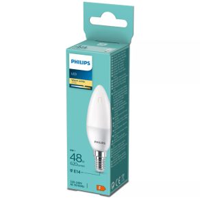   Philips E14 LED lumânare, 6 W, 620 lm, 2700 K, opal - înlocuiește becul incandescent de 48 W