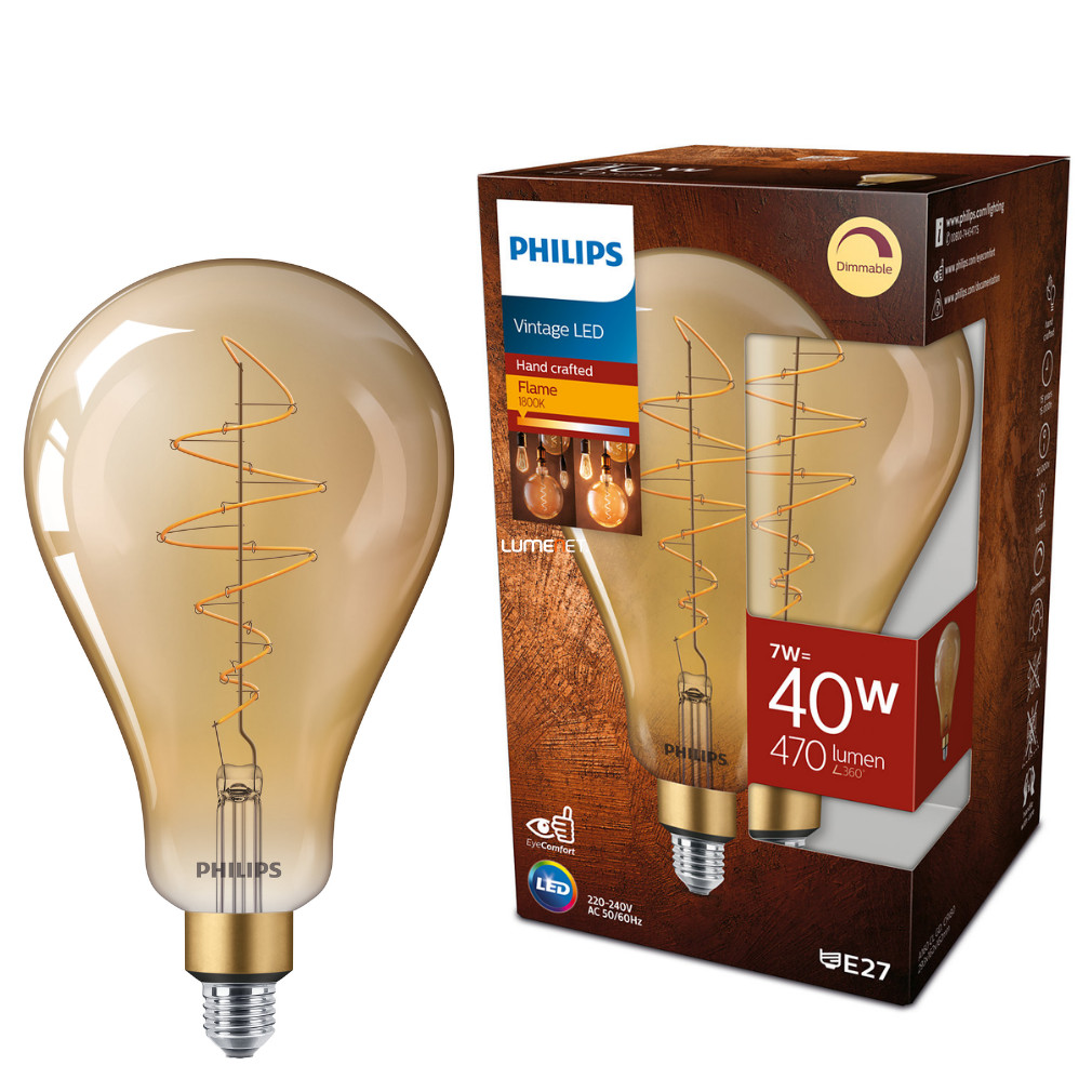 Philips E27 Vintage-Gold LED 7W 470lm 1800K alb cald, reglabil, D160mm - înlocuire bec 40W