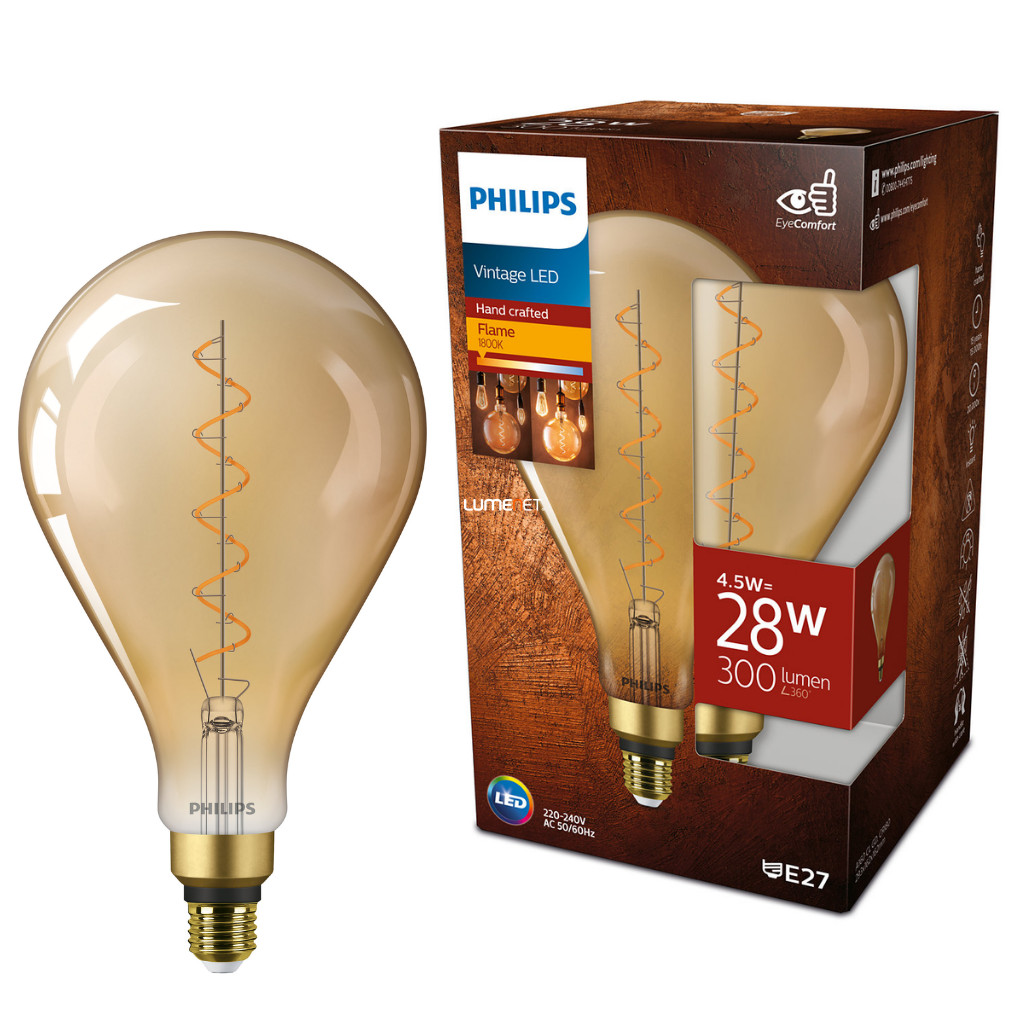 Philips E27 Vintage-Gold LED 4.5W 300lm 1800K alb cald D160mm - înlocuire bec 25W