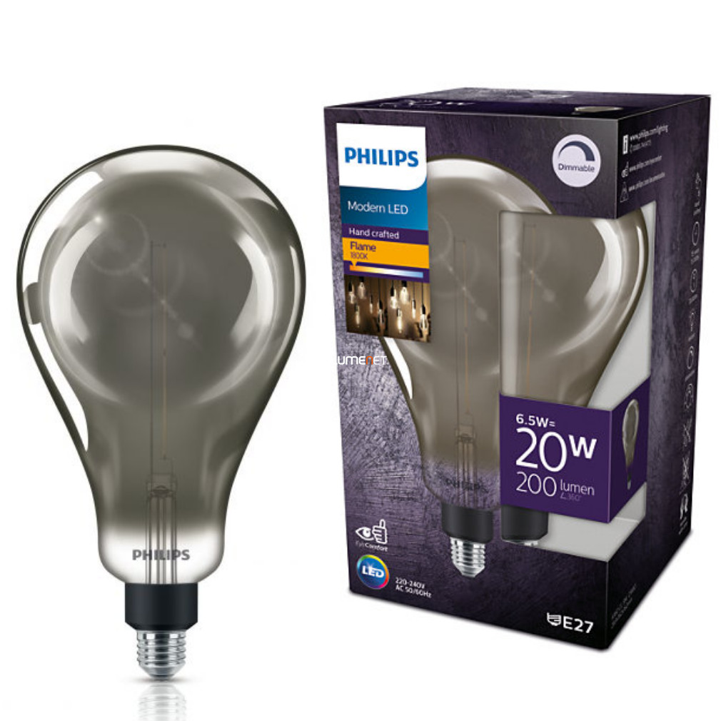 Philips E27 Vintage-Smoky LED 6.5W 200lm 1800K D160mm - înlocuire bec 20W