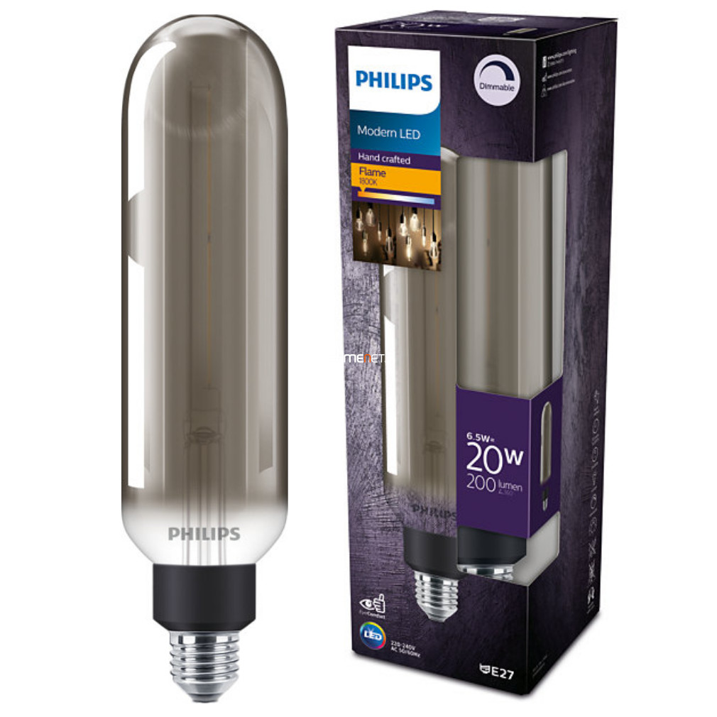 Philips E27 Vintage-Smoky LED 6,5W 200lm 1800K alb cald, reglabil, T65 - înlocuire bec 20W