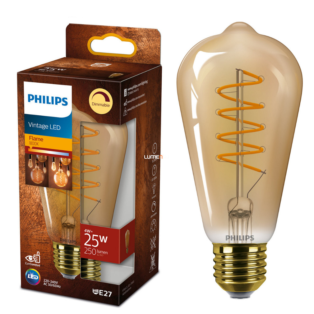 Philips E27 LED Vintage 4W 250lm 1800K alb cald - înlocuiește becul de 25W