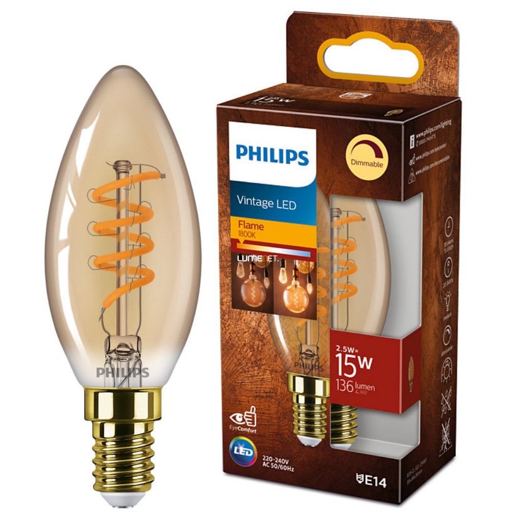 Philips E14 LED 2.5W 136lm 136lm 1800K alb cald reglabil - înlocuire bec 15W