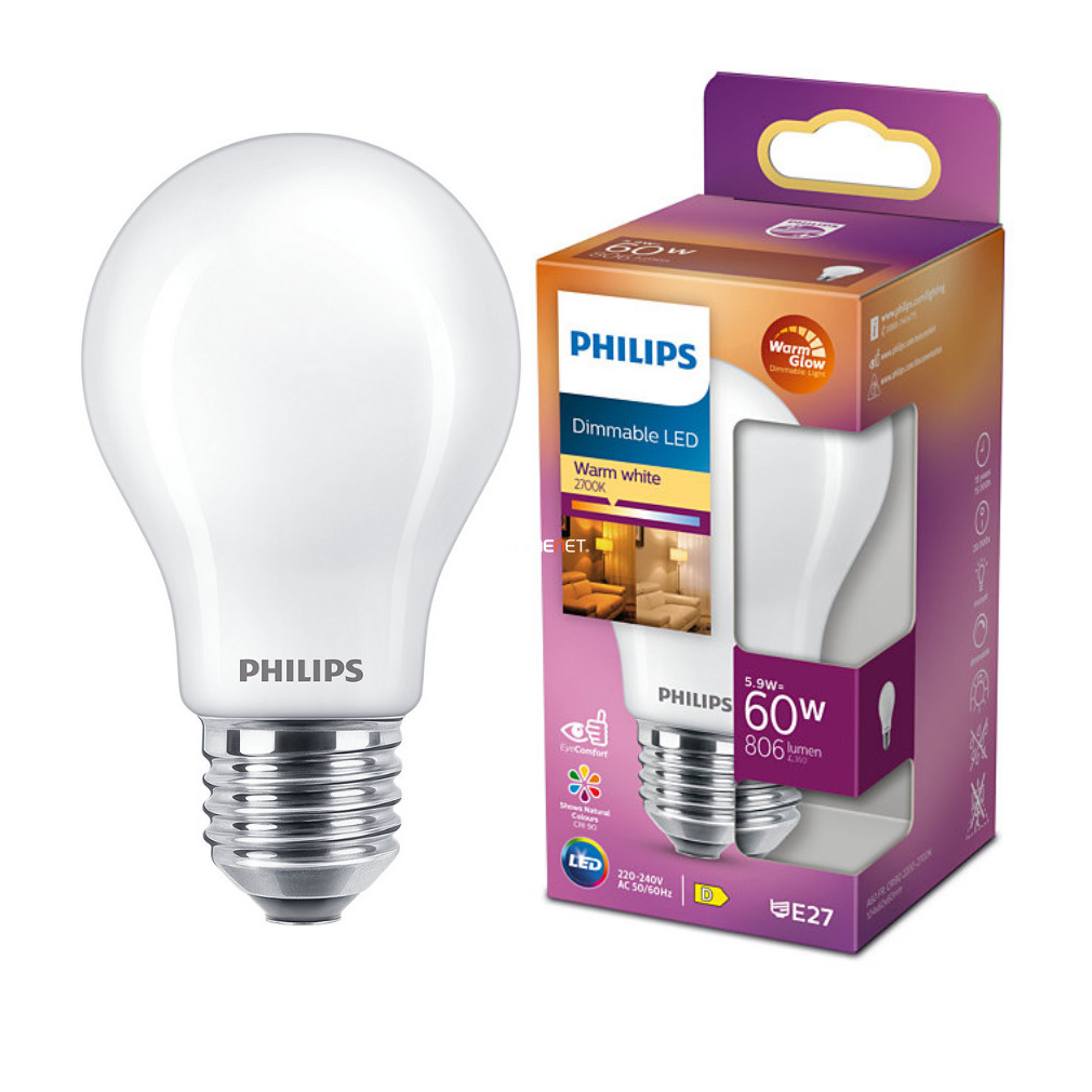 Philips E27 LED 5.9W 806lm extra alb cald - înlocuire bec 60W (Calssic WarmGlow)