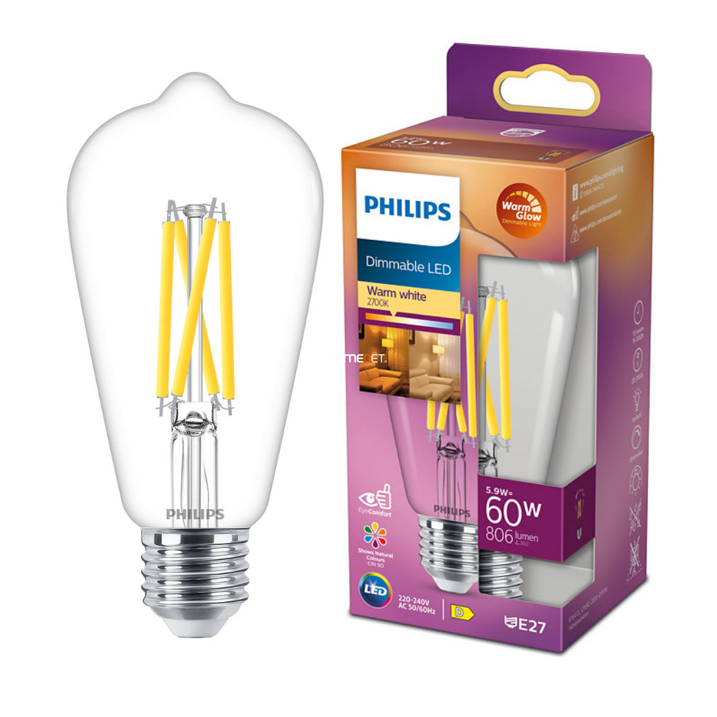 Philips E27 LED Edison 5.9W 806lm alb extra cald - înlocuiește becul de 60W (Calssic WarmGlow)