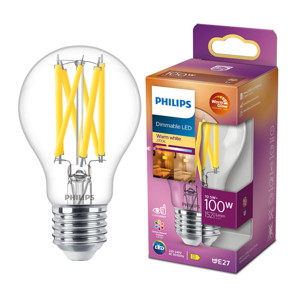 Philips E27 LED apă limpede 10,5W 1521lm alb extra cald - înlocuire bec 100W (Calssic WarmGlow)