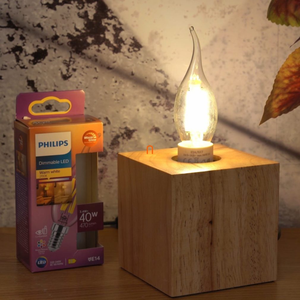 Philips E14 LED lumânare transparentă 3,4W 470lm alb cald reglabil - înlocuiește becul de 40W (Calssic WarmGlow)