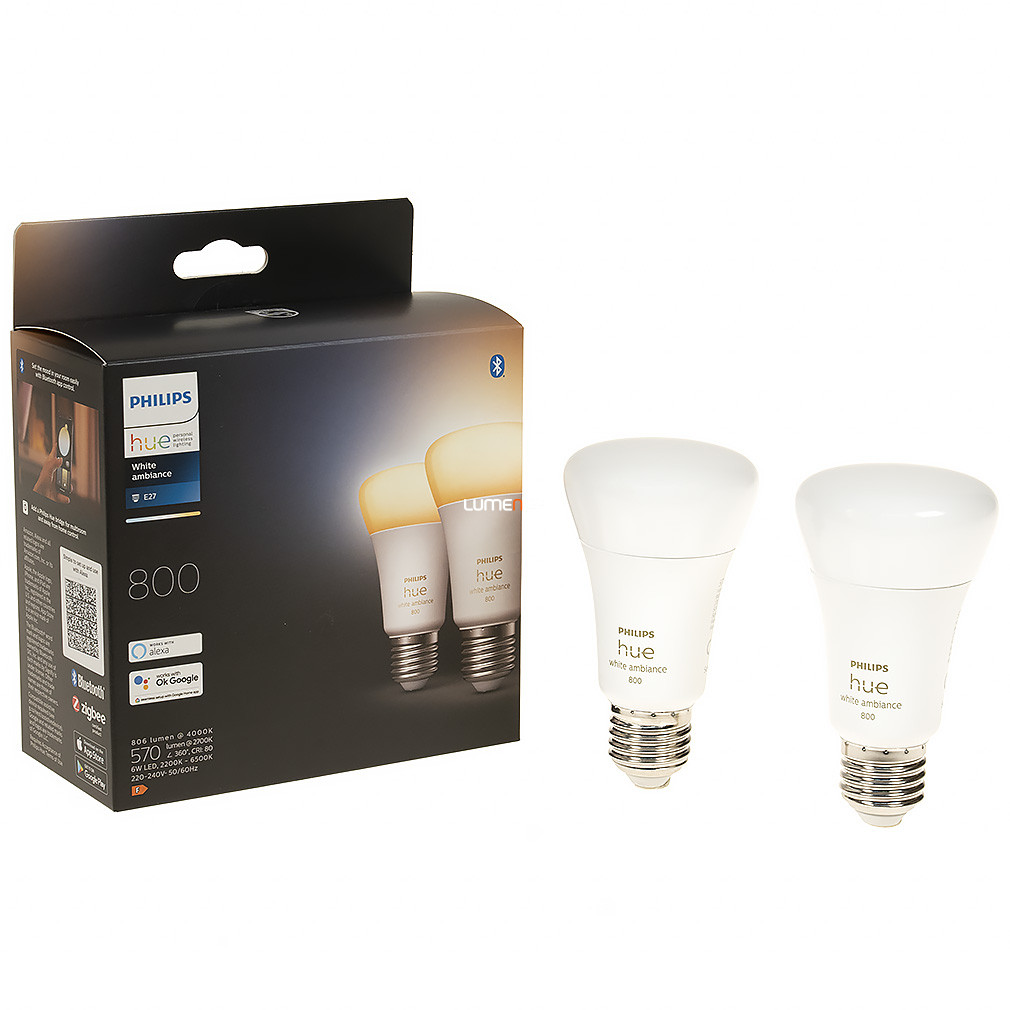 Philips Hue White Ambiance okos E27 LED, hideg/melegfehér, 6 W, 2db/csomag