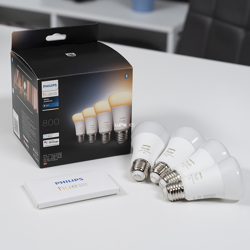 Philips Hue White Ambiance inteligent E27 LED, alb rece/cald, 6 W, 4 buc./pachet