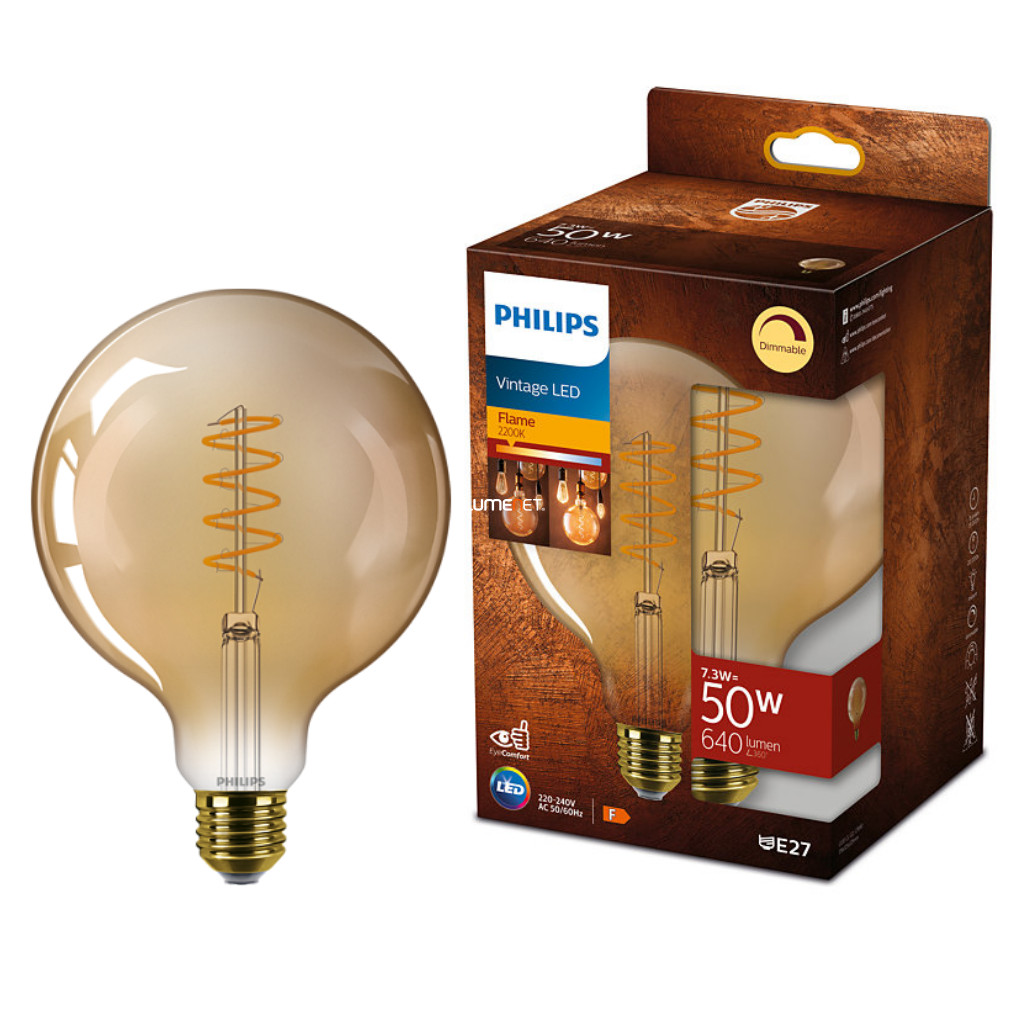 Philips E27 Vintage LED 7.3W 640lm 640lm 2200K alb cald reglabil D120mm - înlocuire bec 50W