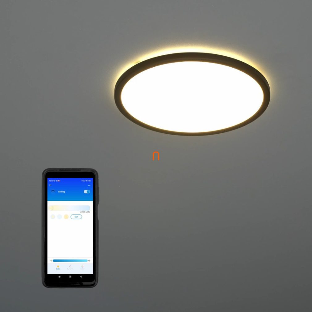 WiZ Super Slim Wi-Fi, Bluetooth 16W 1500lm 2700-6500K lampă LED de tavan reglabilă 29cm, negru