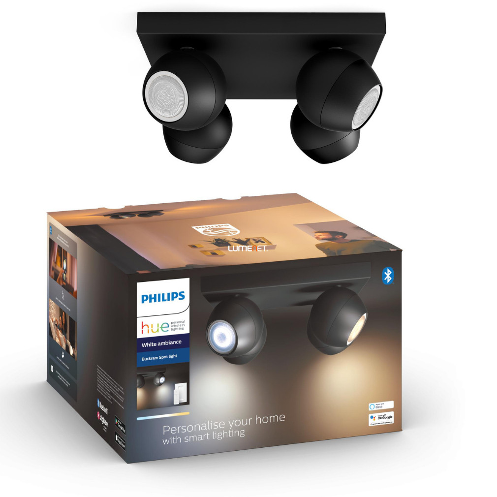 Philips Hue Buckram White Ambiance LED 4-es spot lámpa, fekete + DIM Switch