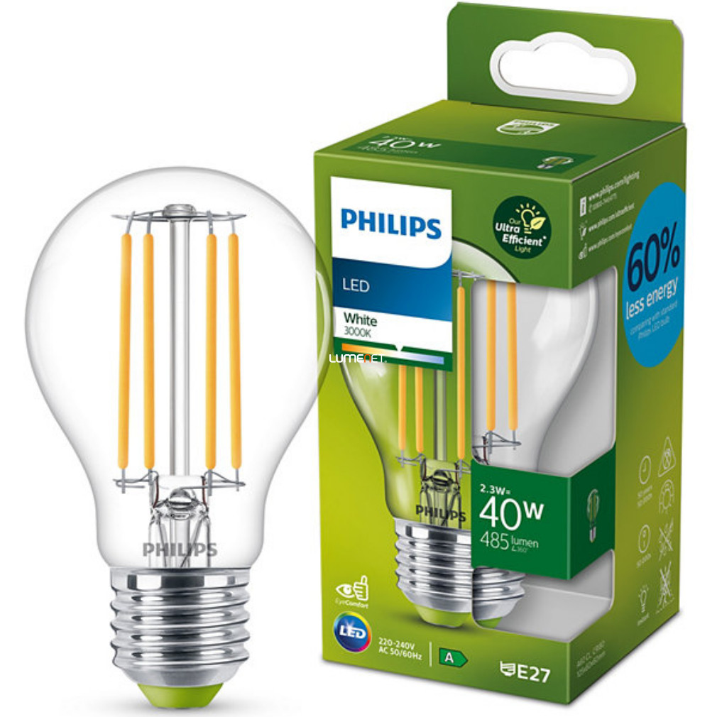 Philips E27 LED ultrahatékony 2,3W 485lm 3000 K - 40W izzó helyett