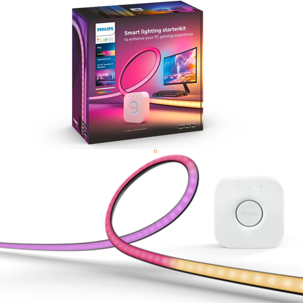 Philips Hue Play Gradient Lightstrip + Hue Bridge LED-szalag szett 24-27” hárommonitoros konfigurációkhoz