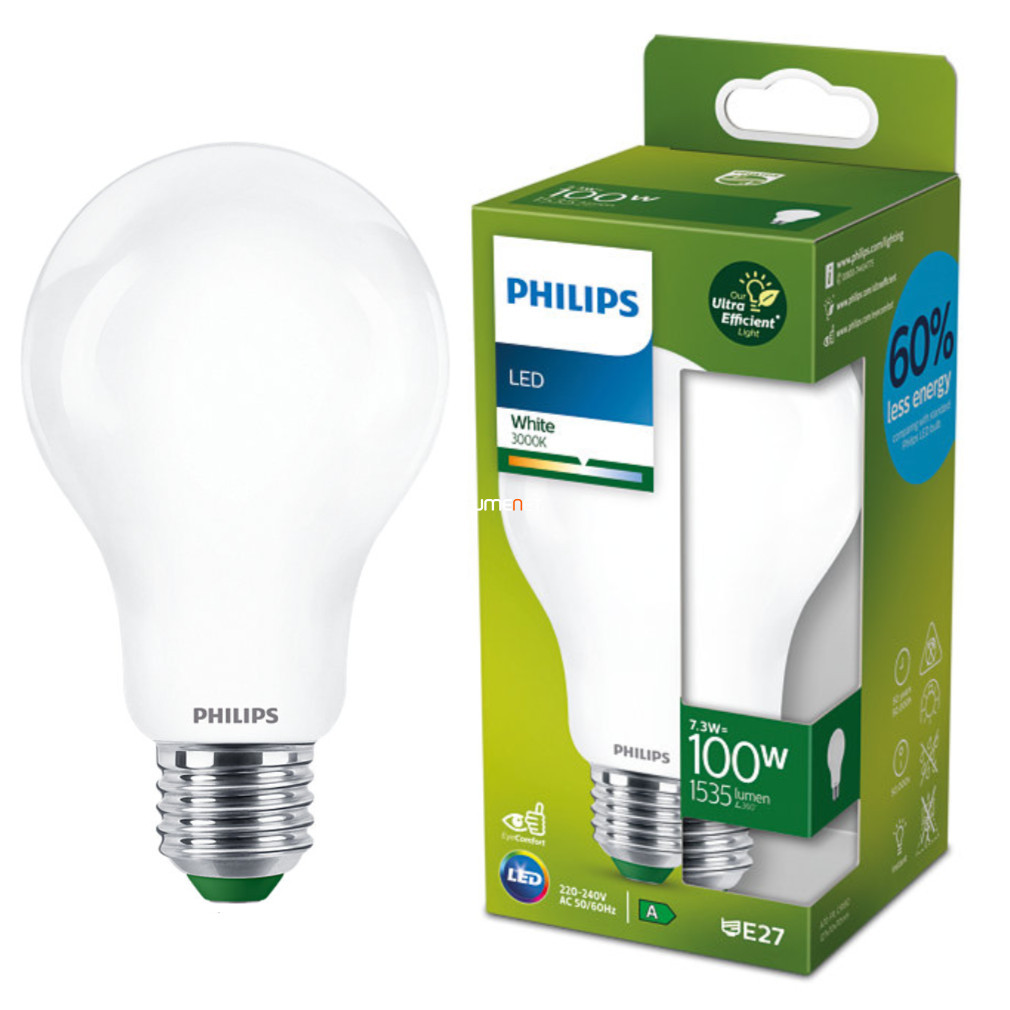 Philips E27 LED ultraeficientă 7,3W 1535lm 3000K alb cald - înlocuiește becul de 100W