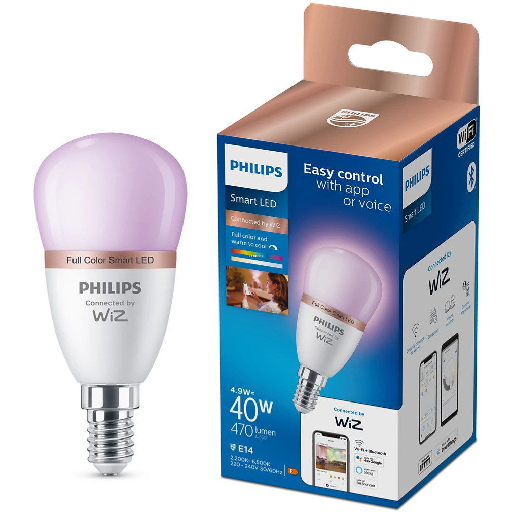 WiZ (Philips) LED inteligent E14, 2200-6500 K, înlocuire bec 40W (RGBW)