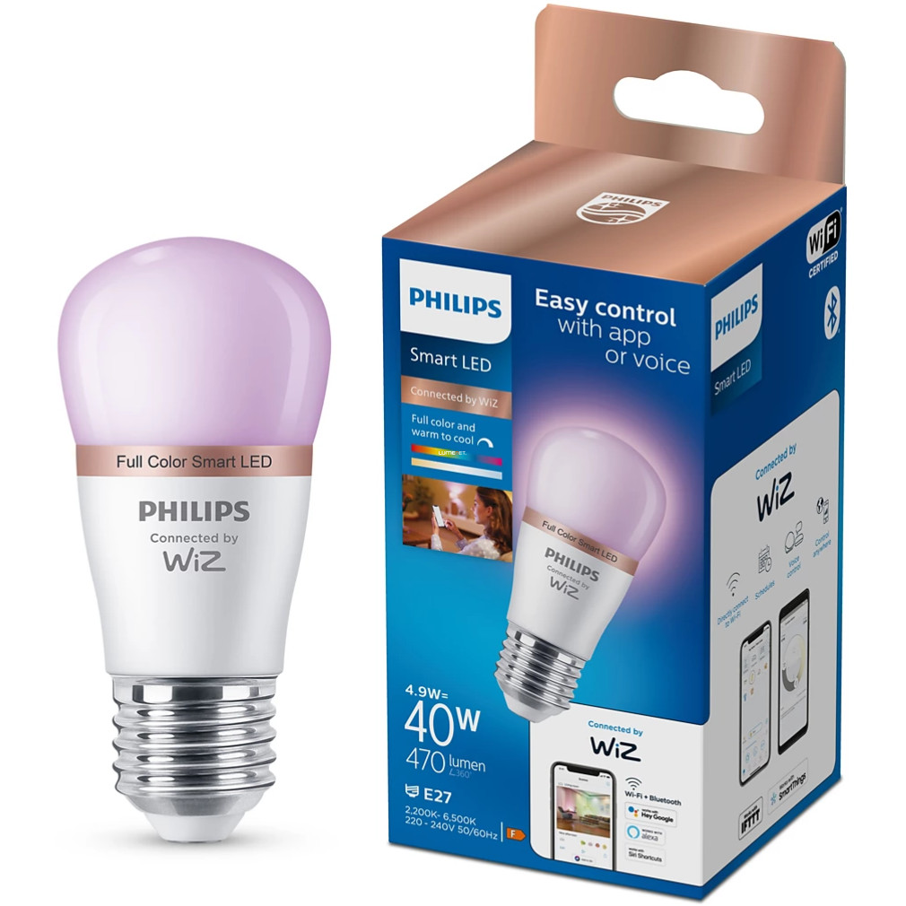 WiZ smart E27 LED, 2200-6500 K, înlocuire bec 40W (RGBW)