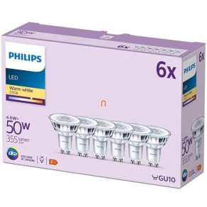   Philips GU10 LED Classic, 4,6 W, 1521 lm, lumină caldă albă - înlocuiește becul de 50 W, 6 buc./pachet