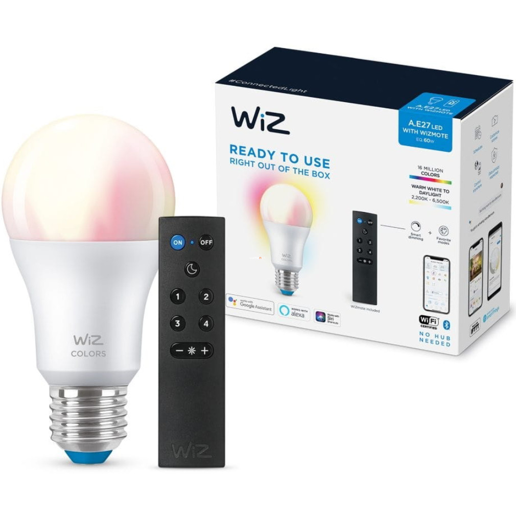 WiZ Smart E27 LED cu telecomandă, 2200-6500 K, înlocuiește becul de 60 W (RGBW)