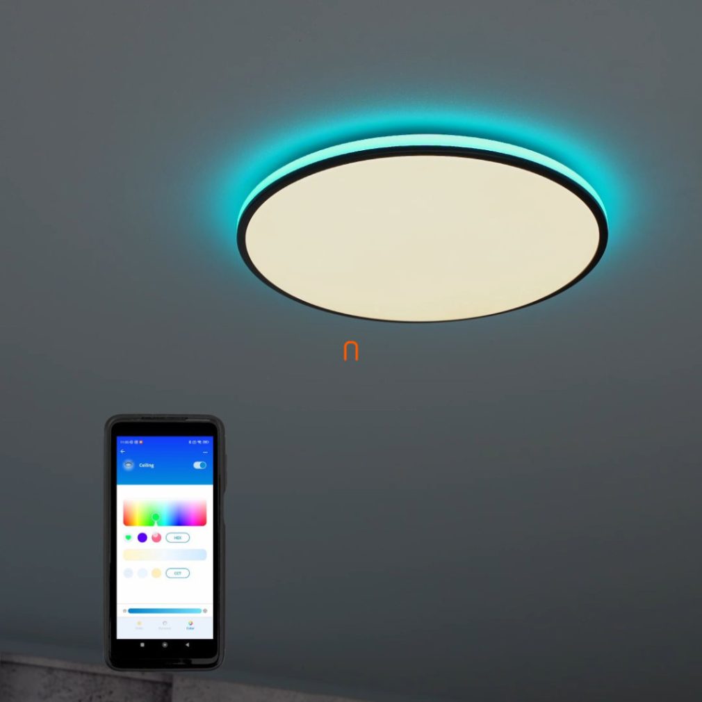 WiZ Rune Wi-Fi, Bluetooth 21W 2100lm 2700-6500K RGBW LED plafonier, negru