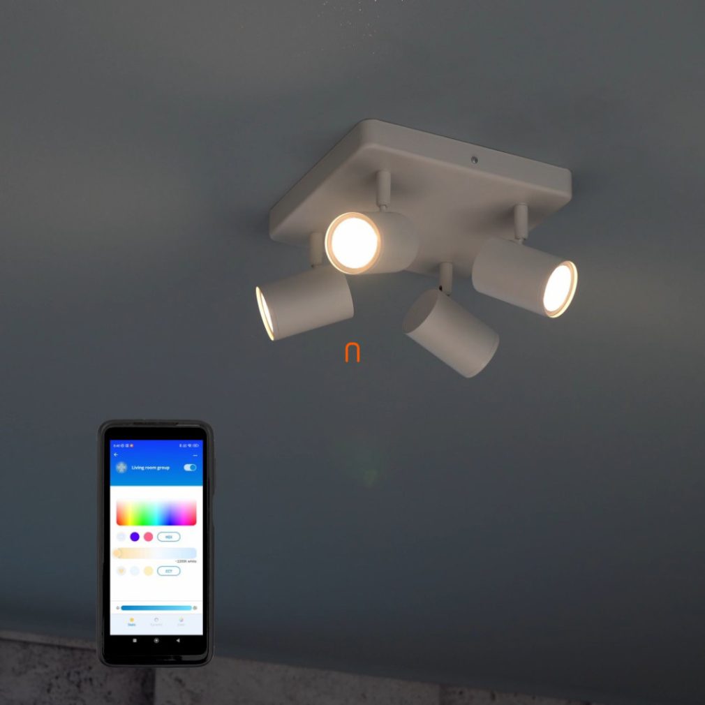 WiZ Imageo Wi-Fi, Bluetooth 4x5W 1380lm RGBW spot de tavan, pătrat, alb