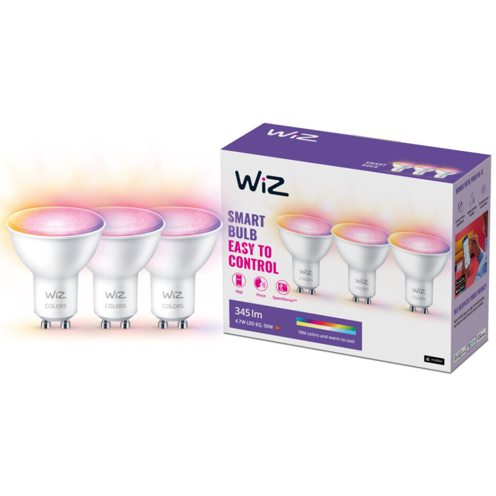 WiZ LED inteligent GU10, 2200-6500 K, înlocuiește becul de 50 W, 3 bucăți (RGBW)
